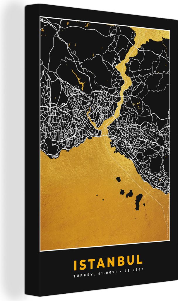 OneMillionCanvasses - Leinwandbilder - 90x140 cm, Istanbul - Karte - Gold - Stadtplan - Karte, Wandbilder Kunstdruck Wanddekoration - Foto auf Le...