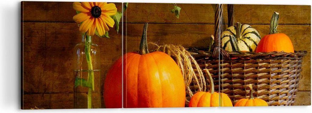 Bild auf Leinwand - Leinwandbild - Herbst Folk Tradition Kürbisse - 120x40cm - Wand Bild - Wanddeko - Leinwanddruck - Bilder - Kunstdruck - Wandde...