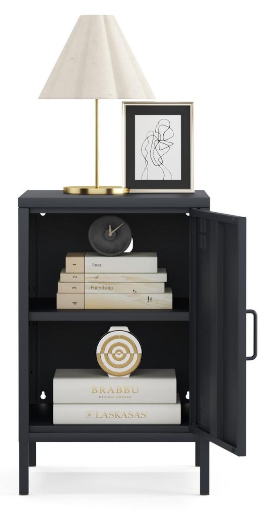 Furni24 Pera Metall Nachtschrank – Kommode aus Metall im Retro Design – Sideboard mit Aufbewahrung – für Schlafzimmer & Wohnzimmer – Anthr...