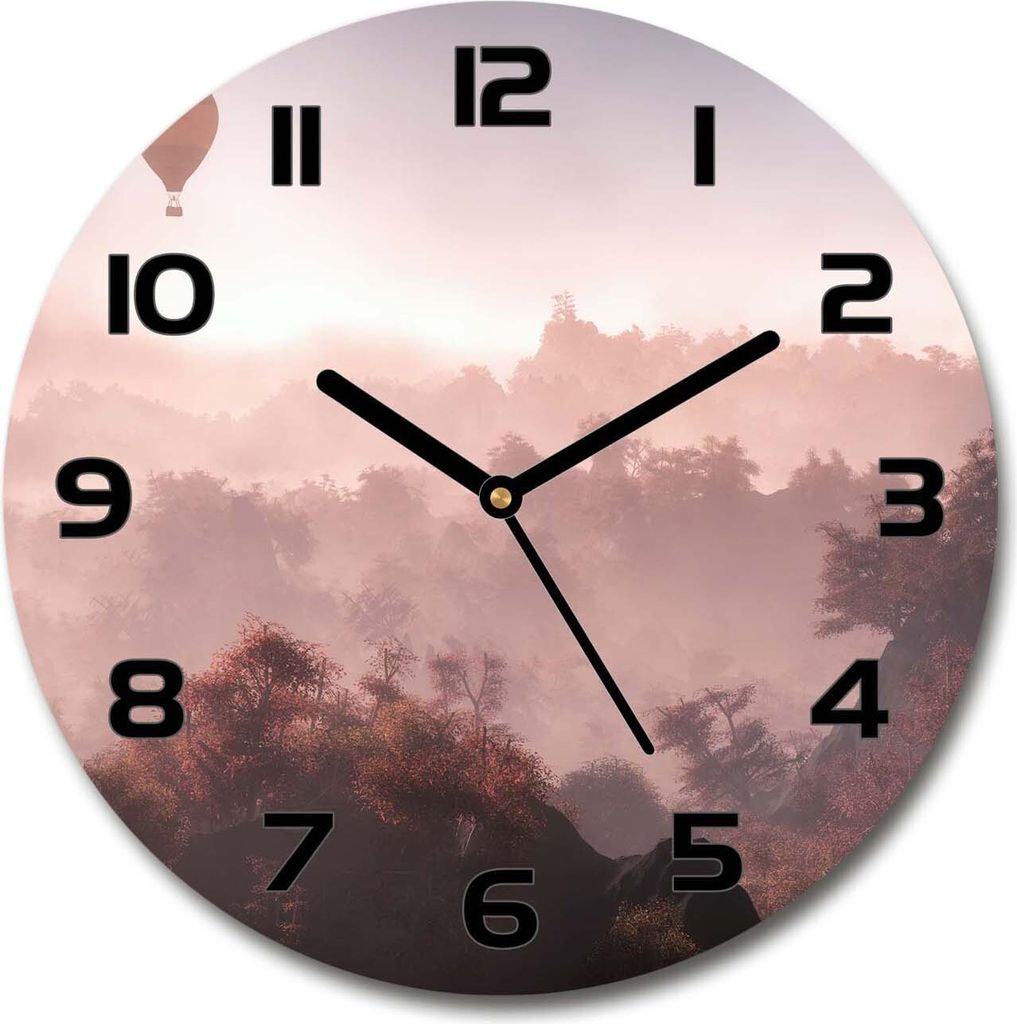 Wanduhr aus Glas 30fi Glasbild Glasuhr Gehärtetes Glas - schwarze-zeiger - Balloon over the forest