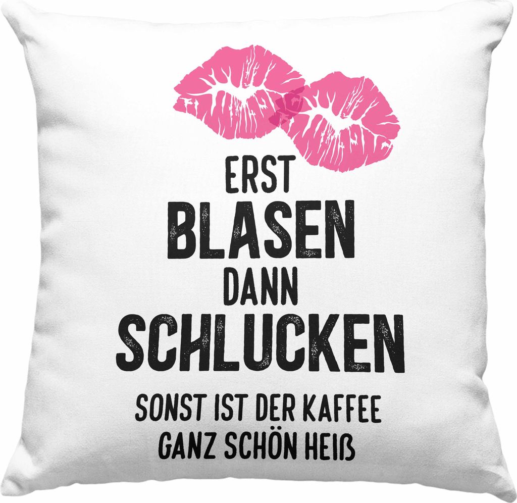 Trendation - Lustige Deko-Kissen mit Füllung 40x40 Versauter Humor 18+ Geschenk Deko-Kissen mit Füllung 40x40 Erst Blasen Dann Schlucken Erwachse...