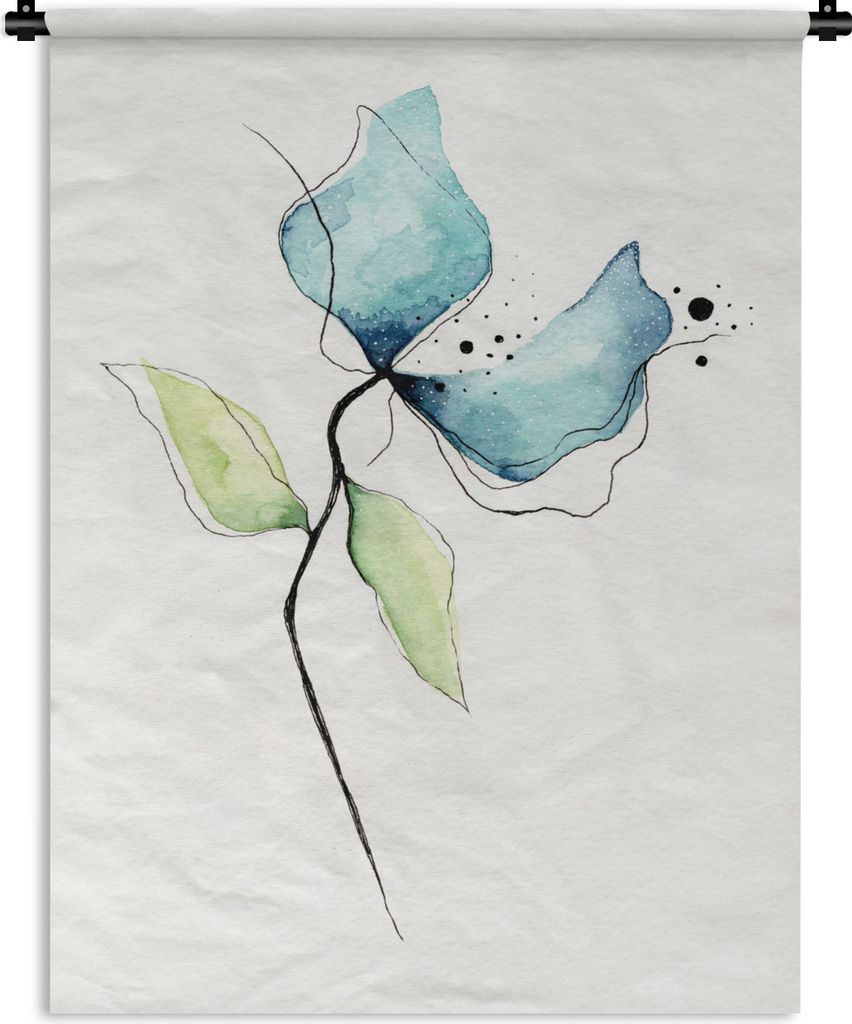MuchoWow Wandteppich Wandbehang Blumen - Aquarell - Blau 120x160 cm Tapisserie Dekoration Wandtuch - Wohnzimmer - Moderne