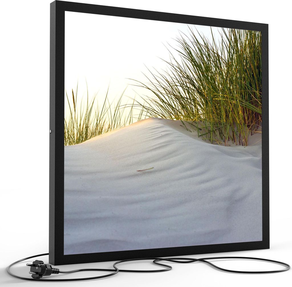 DEQORI LED-Bild & Lampe 60x60 cm Schwarz 'Düne mit Dünengras' Leuchtbild LED Leuchte