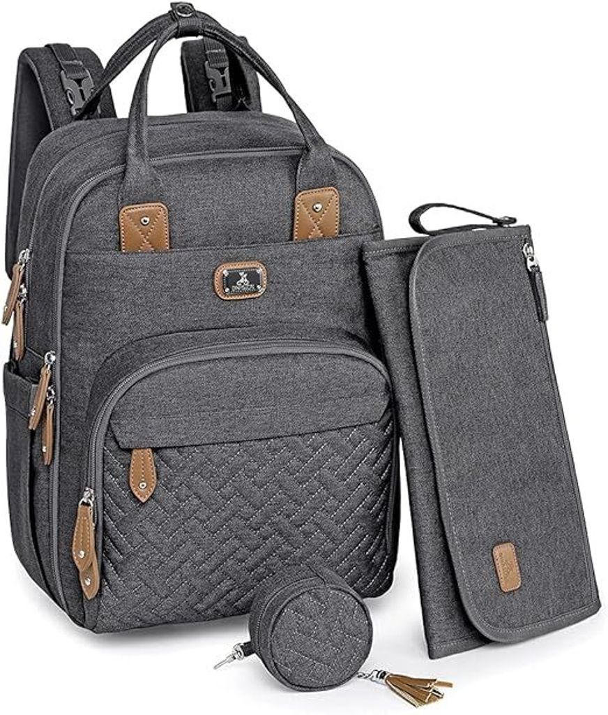 Wickeltasche Rucksack Großer Wickelrucksack mit Multifunktions-Babytaschen und mobiler Wickelauflage - Schnullerhalter und Kinderwagengurte