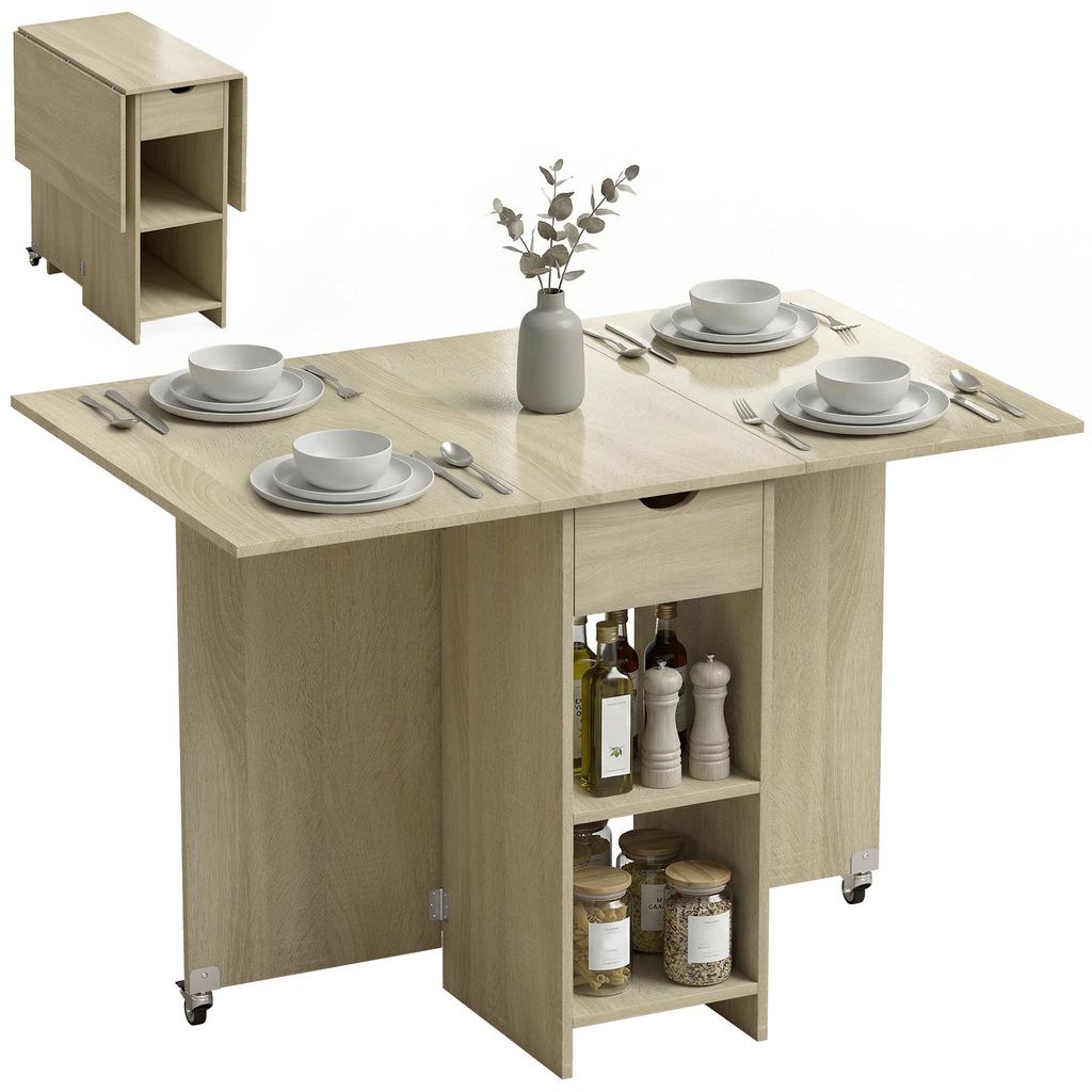 HOMCOM Eettafel, inklapbaar, keukentafel met lade, 2 Productafbeelding 