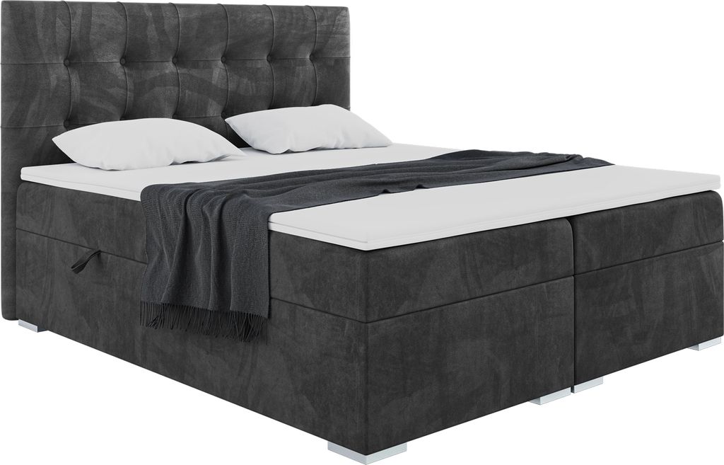 MEBLINI Boxspringbett mit Bettkasten - Gepolstert Doppelbett mit Matratze und Topper - Polsterbett mit Stauraum - Bett mit Kopfteil - Stauraumbett ...