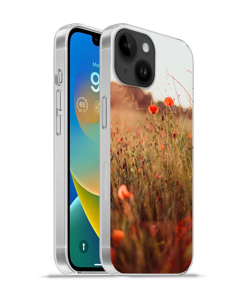 MuchoWow Handyhülle Schutzhülle Hülle für Apple iPhone 14 - Softcase Sonnenuntergang - Blumen - Rot Silikon Softcase Handy Hülle - Mobiltele...