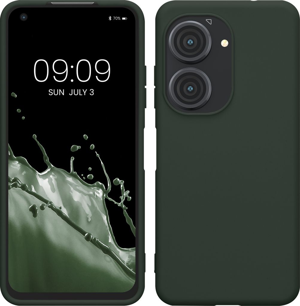 kwmobile Hülle kompatibel mit ASUS Zenfone 10 / Zenfone 9 Hülle - weiches TPU Silikon Case - Cover geeignet für kabelloses Laden - Moosgrün