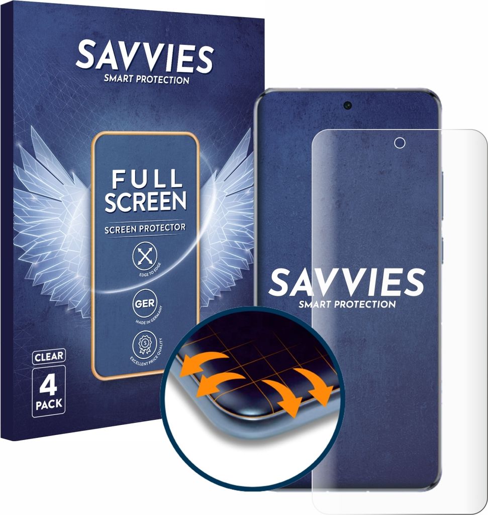 4x Savvies Fullscreen Schutzfolie für Vivo X200 Pro Displayschutz Folie Fullcover Klar Transparent