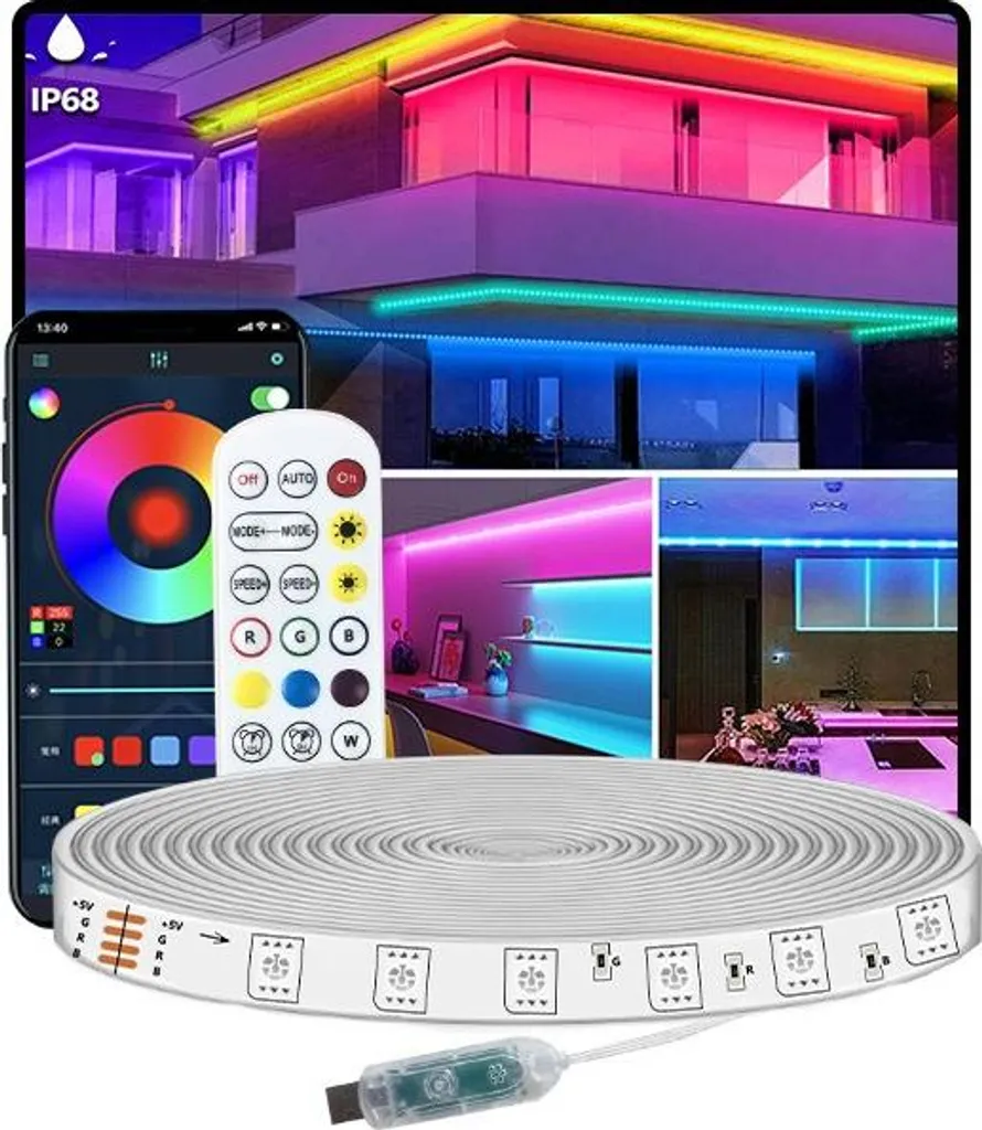 Ruban LED Extérieur 15m Bluetooth RGBIC - Éclairage Connecté INF Coloré