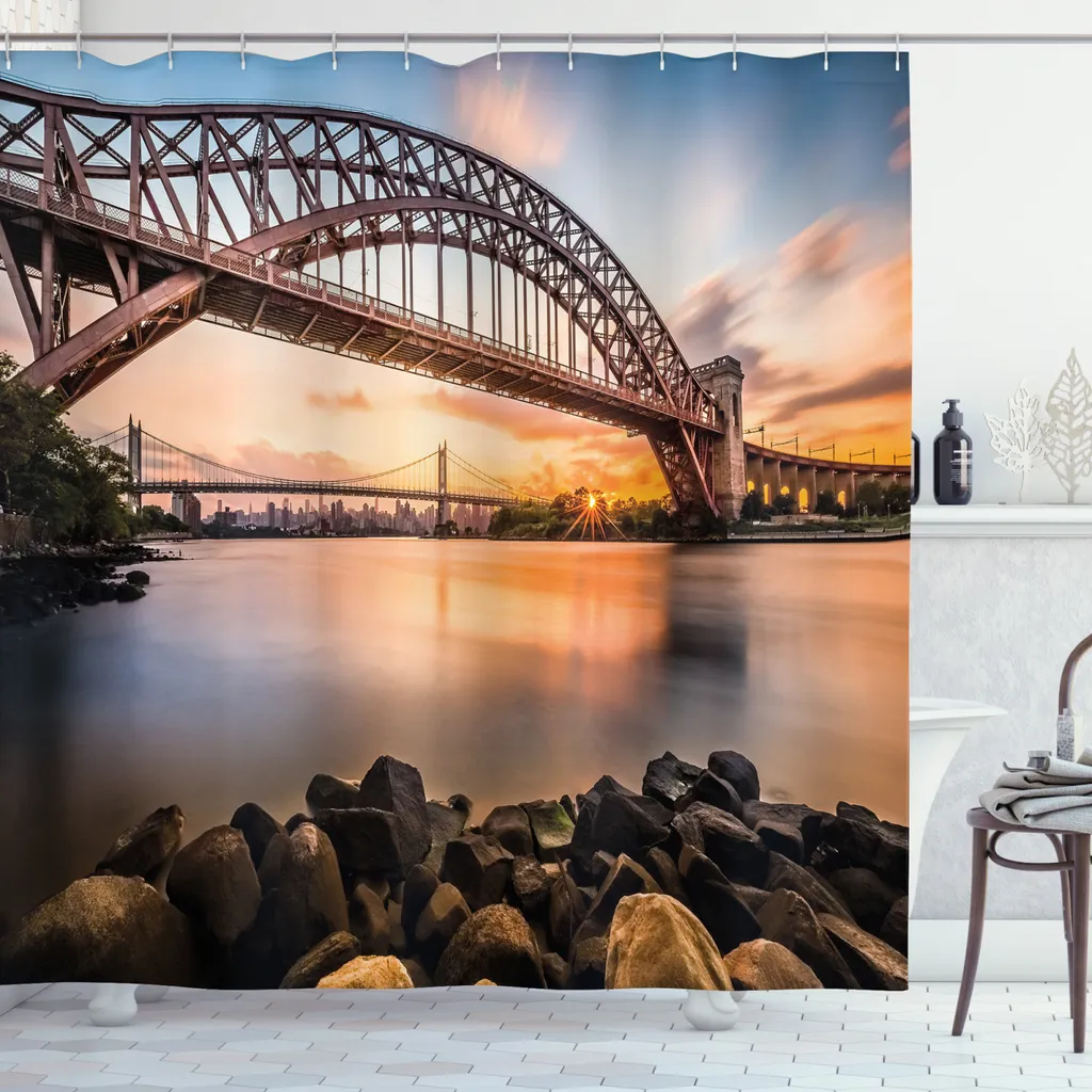 Tenda Doccia New York Sunset 175x240cm - Design ABAKUHAUS Marrone Blu - 1