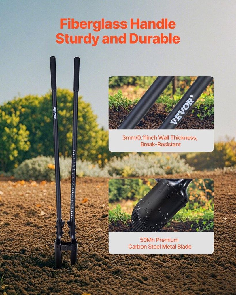Post Hole Digger with Fiberglass Handle Scale Markings 57.5" Hole Digger