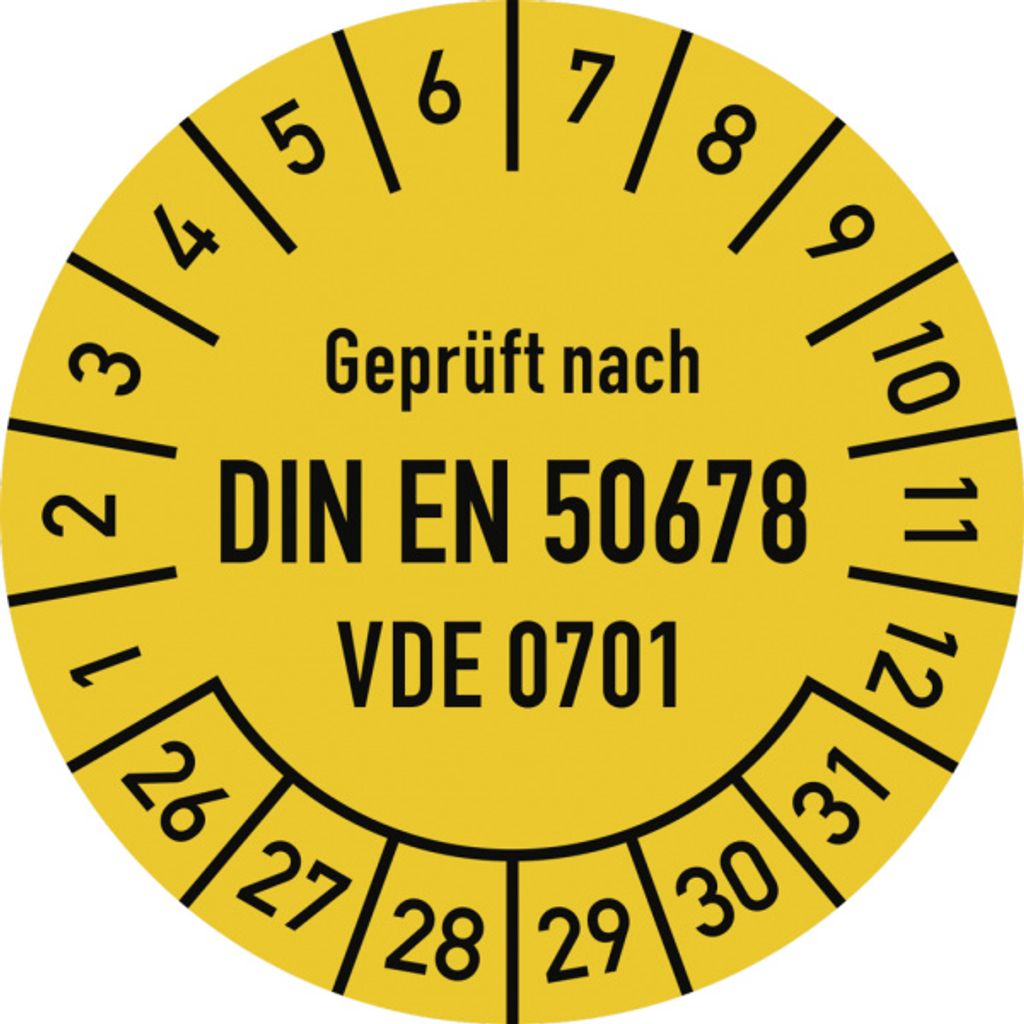 Dreifke Prüfplakette DIN EN 50678, VDE 0701, 2026-2031, Folie, Ø 30mm, 10 St...