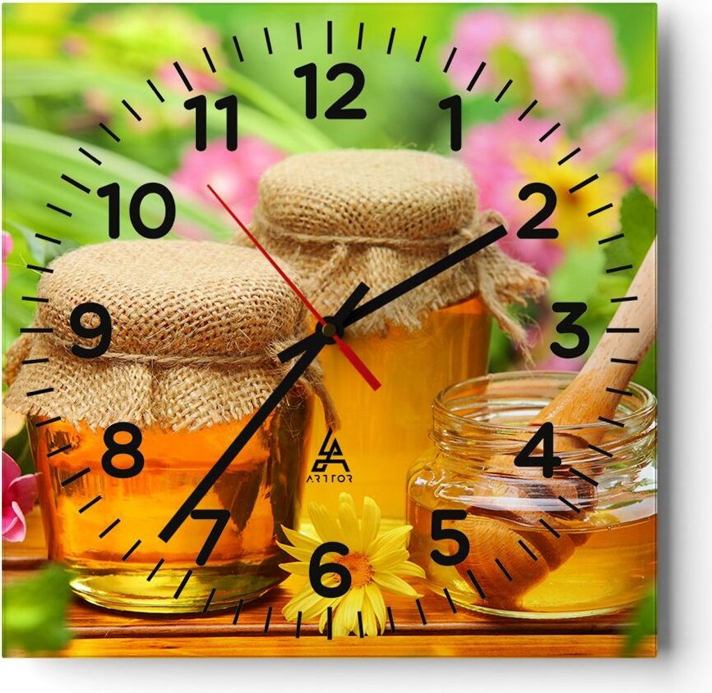 Wanduhr - Quadrat - Glasuhr - Honig Glas Glas Vitamin - 40x40cm - Schleichendes Uhrwerk - Lautlos - zum Aufhängen bereit - Dekoration Modern - Wan...