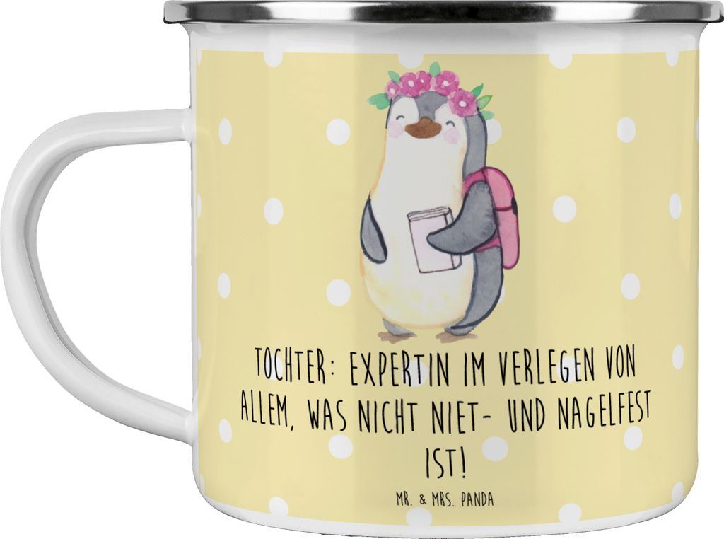 Mr. & Mrs. Panda Teetasse Tochter Expertin - Gelb Pastell - Geschenk, Teebecher, Familie, Liebenswert, Chaos, Einfallsreichtum, Lächeln, Emaille B...