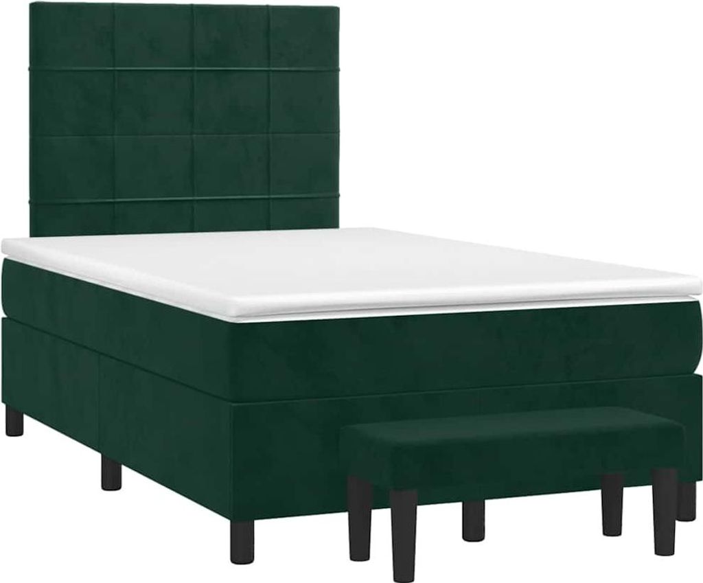 vidaXL Boxspringbett mit Matratze Dunkelgrün 120x190 cm Samt