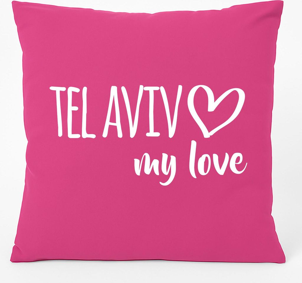 Huuraa Kissen Tel Aviv my love 40x40cm mit Füllung Fuchsia Baumwolle Dekokissen Geschenkidee