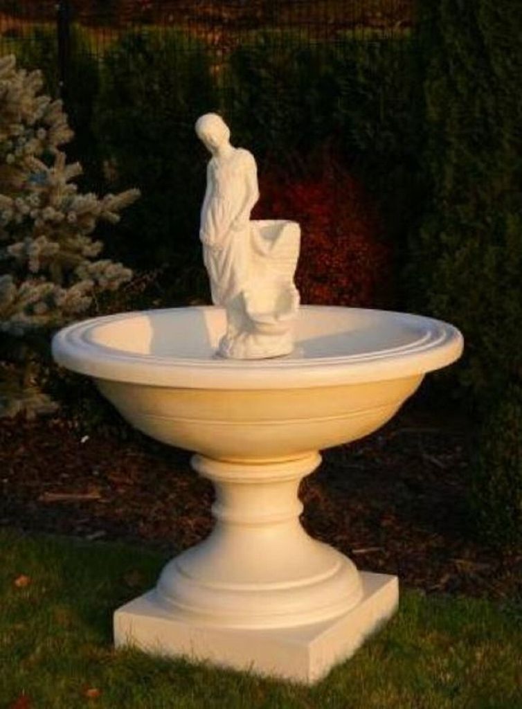 Casa Padrino Barock Springbrunnen Sandfarben Ø 102 x H. 136 cm - Prunkvoller Gartenbrunnen im Barockstil - Runder Gartendeko Stein Brunnen - Baroc...