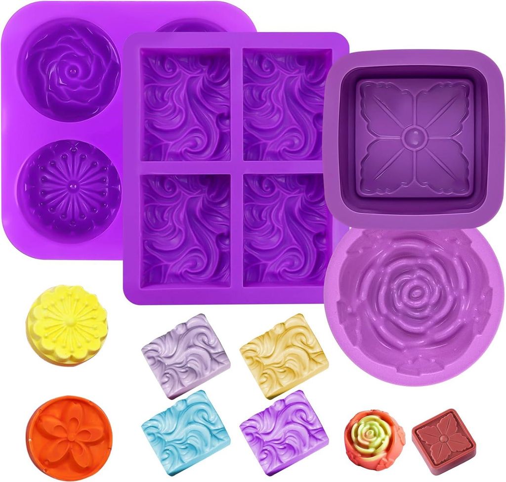 4 Stück Silikon Seifenformen - Silikon Handgemachte Seifenform - DIY Form für Seife, Schokolade, Eiswürfel, Muffin, Kuchen, Backen