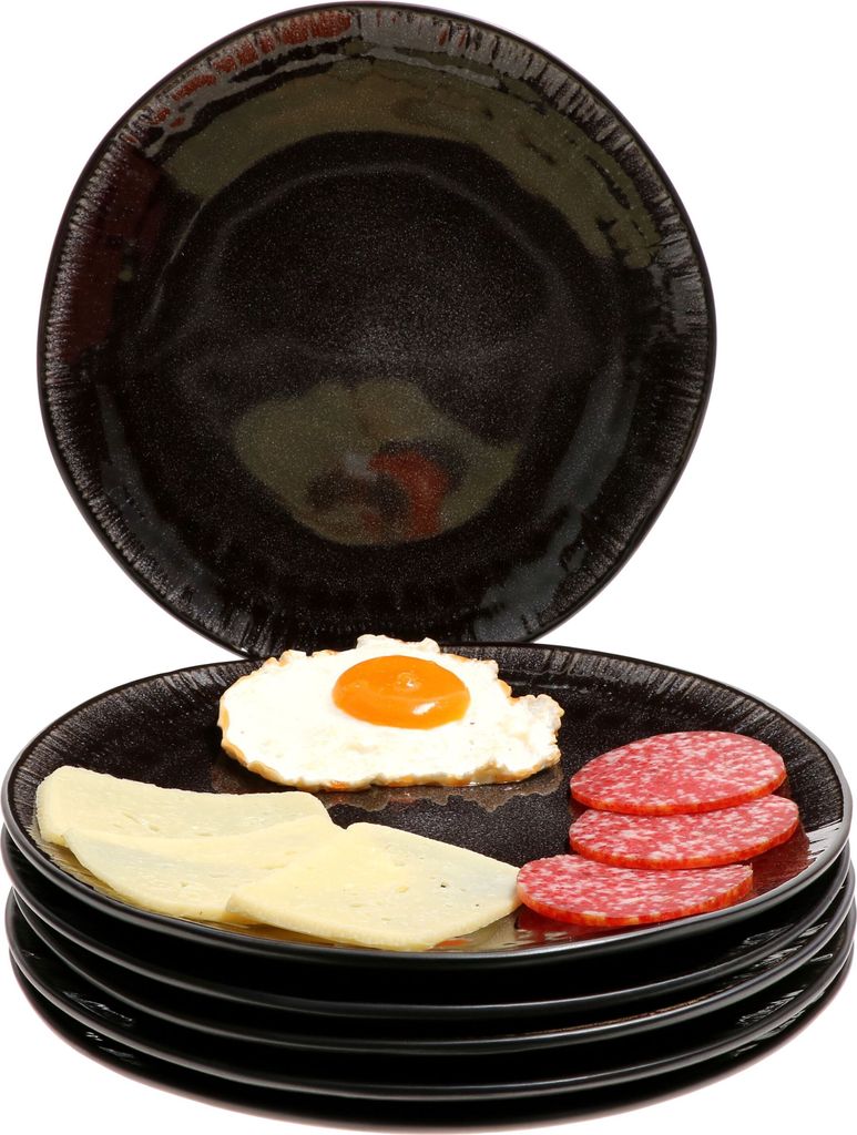 Reactive Glaze Black 6er Set Speiseteller 26cm 6 Pers. Essteller Schwarz Platte