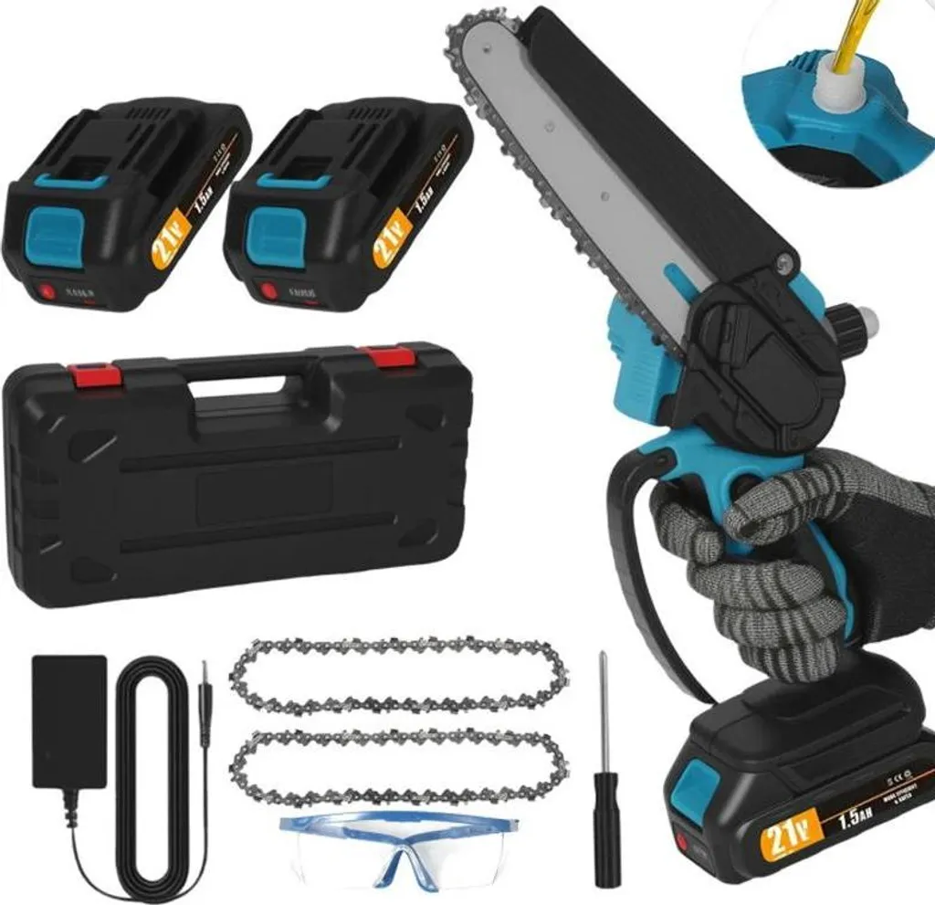 Mini tronçonneuse pour entretien jardin et bois de chauffage 2 batteries