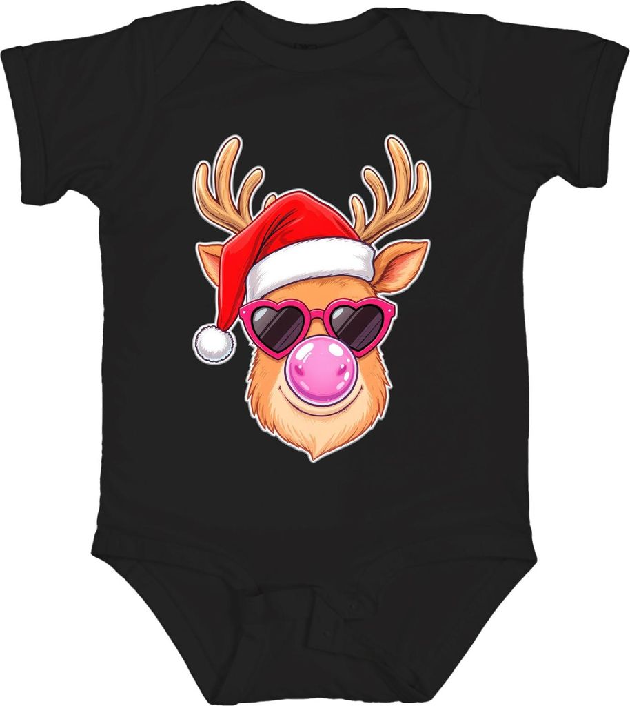 Weihnachten Rentier Santa Mütze Herz Sonnenbrille Kaugummi Lustig Unisex Baby Body, Schwarz, 3/6