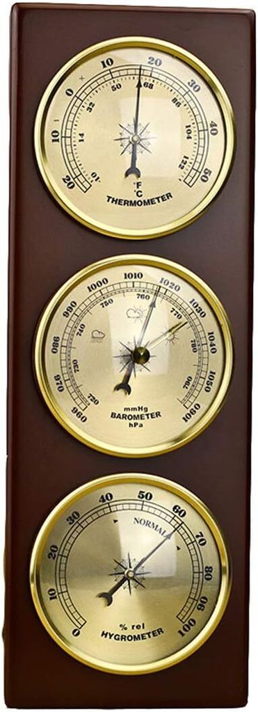 Wetterstation mit Barometer, Thermometer, Hygrometer, 3-in-1-Wandmontage, analoge Wetterstation mit Holzsockel zum Aufhängen, Zuhause, Büro, drin...