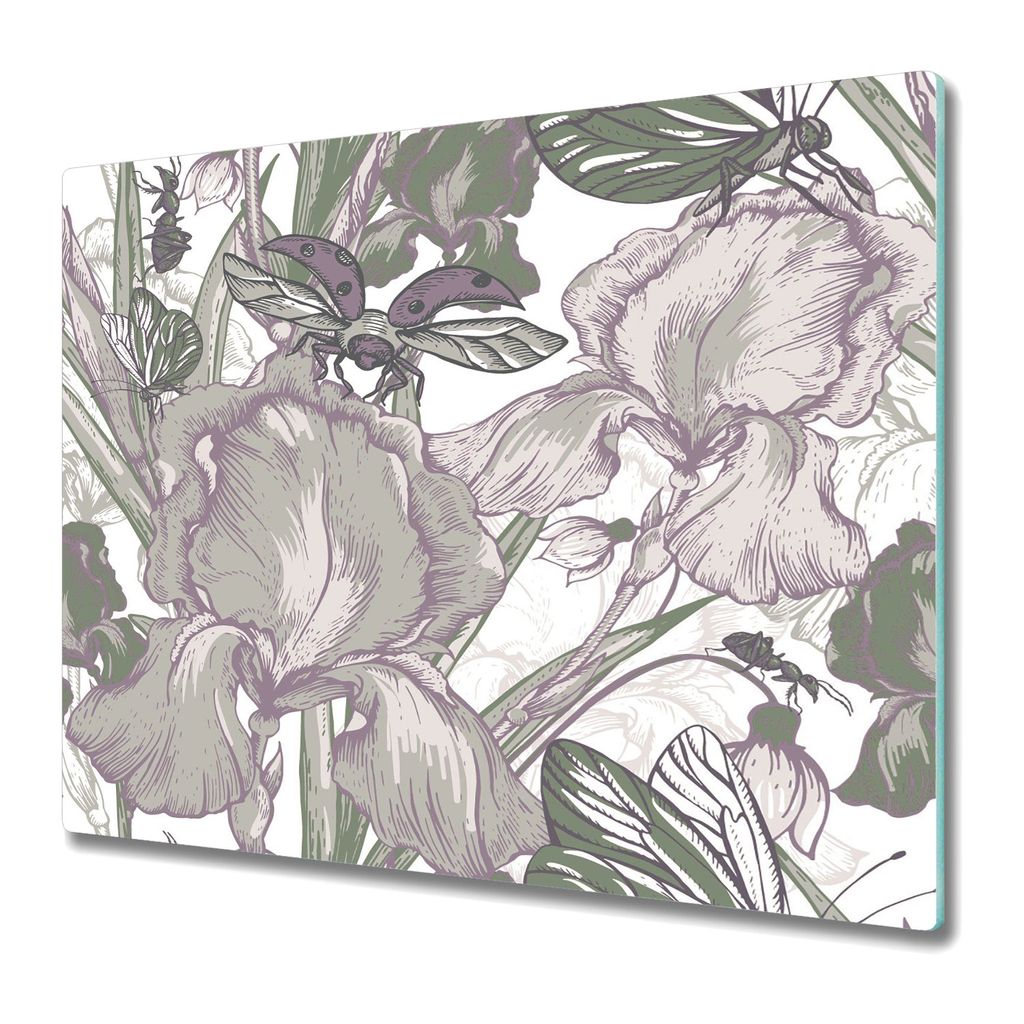 Küchenschneidebrett - Schneidebrett Glas - Herdabdeckung - Wildblumen