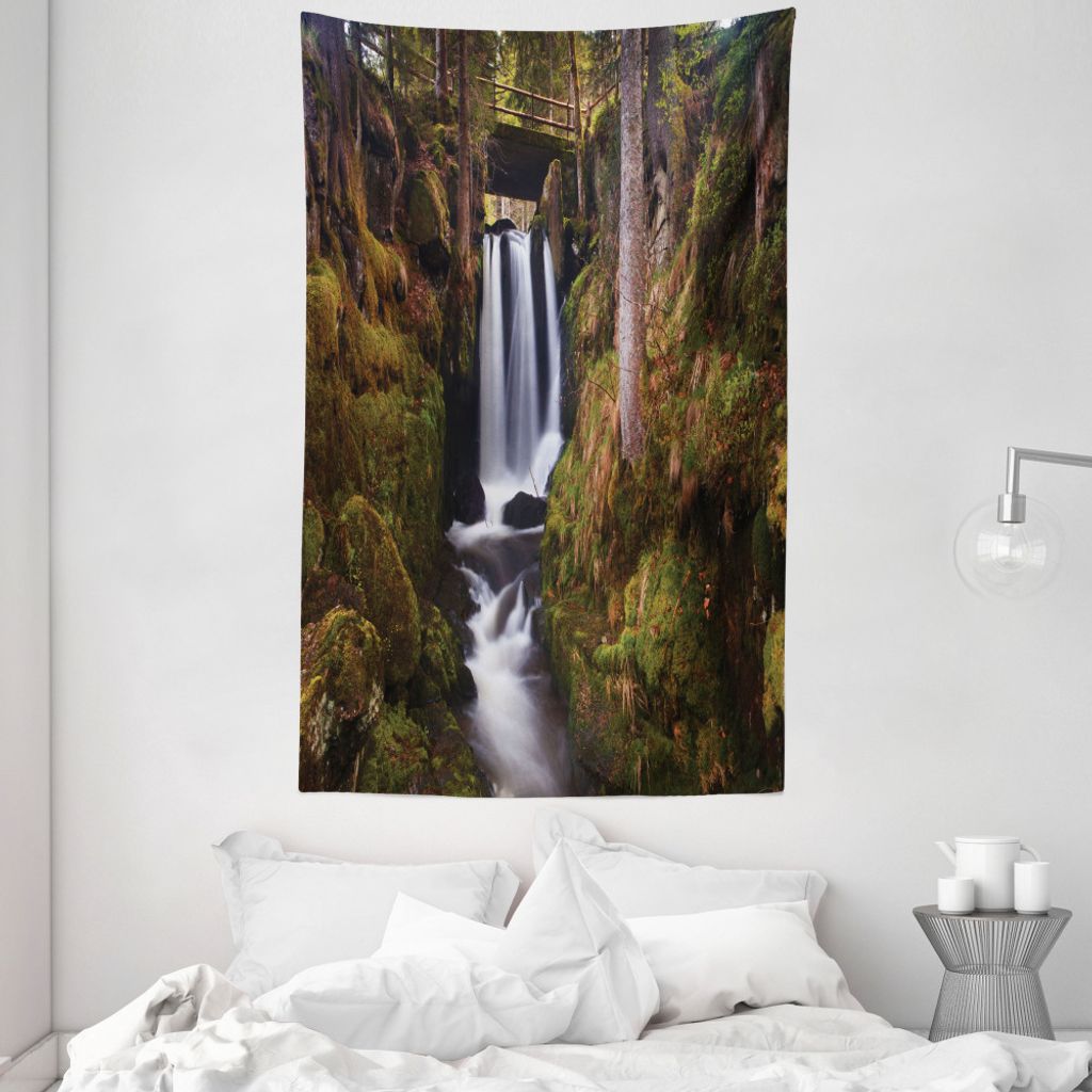 ABAKUHAUS Exotisch Wandteppich und Tagesdecke, Hölzerne Brücke Wald aus Weiches Mikrofaser Stoff Waschbar ohne Verblassen Digitaldruck, 140 x 230...