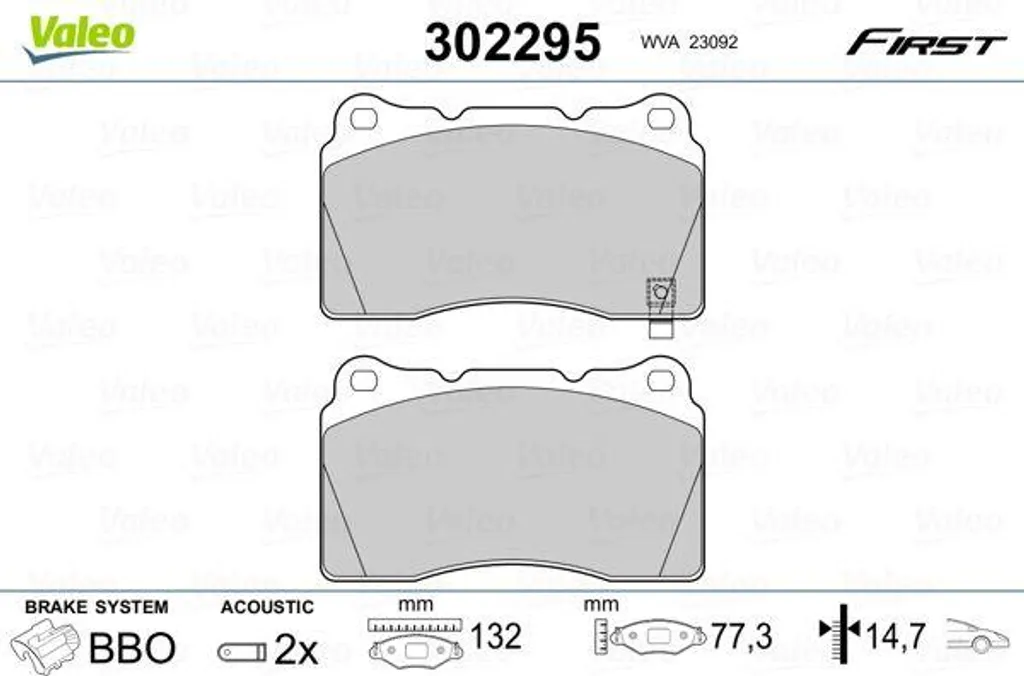 Jeu de plaquettes de frein à disque Valeo 302295 Mitsubishi Lancer
