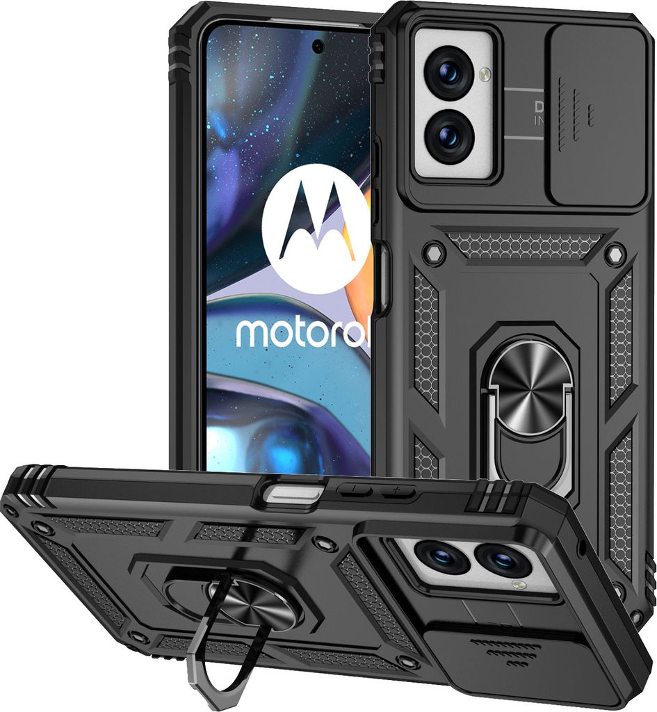 Moto G Power 2024 Hülle mit Schiebe Kamera Schutz und Ringhalter Ständer Schutzhülle für Motorola Moto G Power 2024 Schwarz