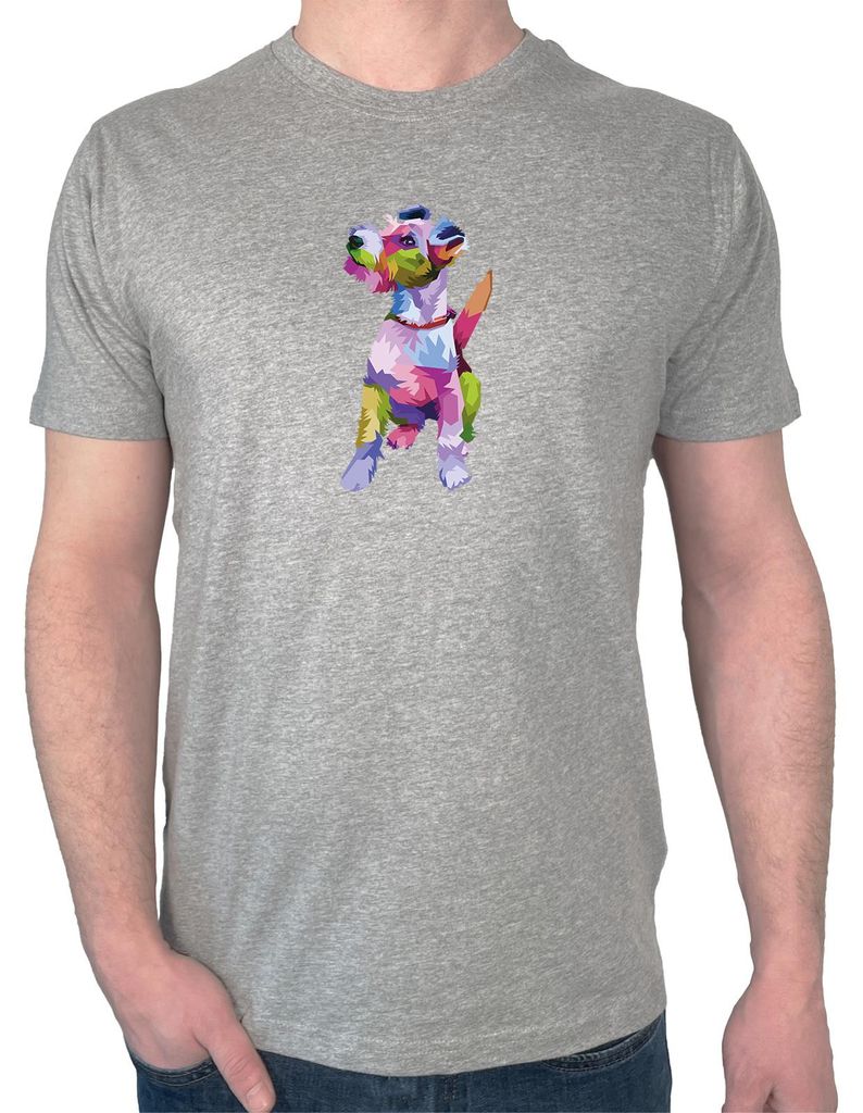 Huuraa Herren T-Shirt Fox Terrier Colorful S Sport Grey Bio Baumwolle Fairtrade Herrenshirt Geschenkidee