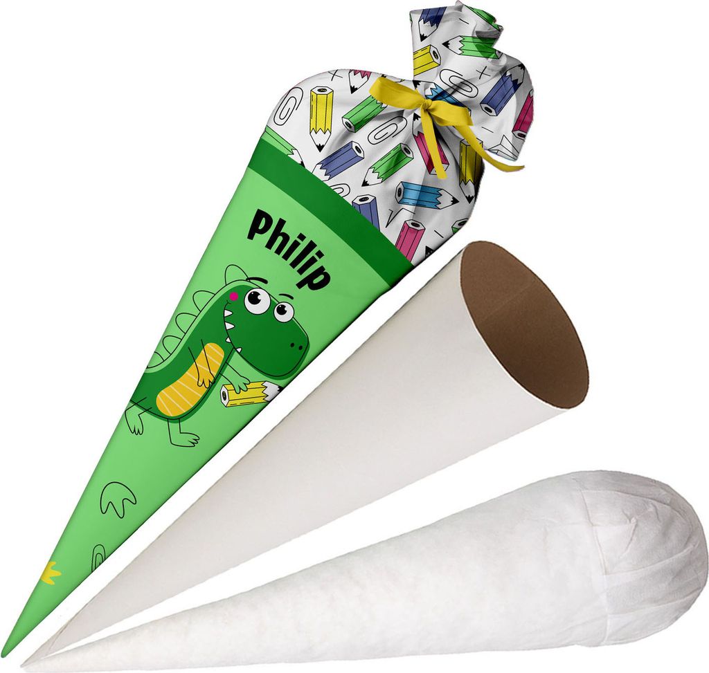 Ferocity, Schultüte mit Namen, 70 cm, Zuckertüte zur Einschulung, für Jungen – Dino Green [149]