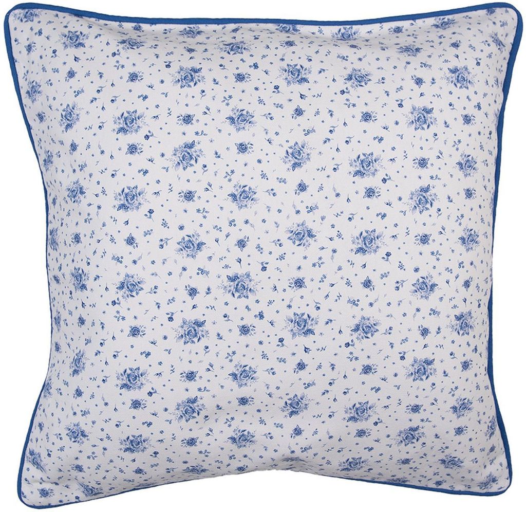Clayre & Eef Kissenbezug 40x40 cm Weiß Blau Baumwolle Rosen