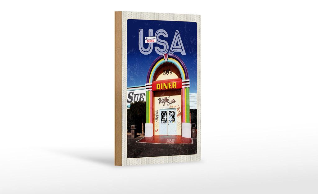Holzschild Reise 12x18 cm Amerika USA Peggy Sues Restaurant