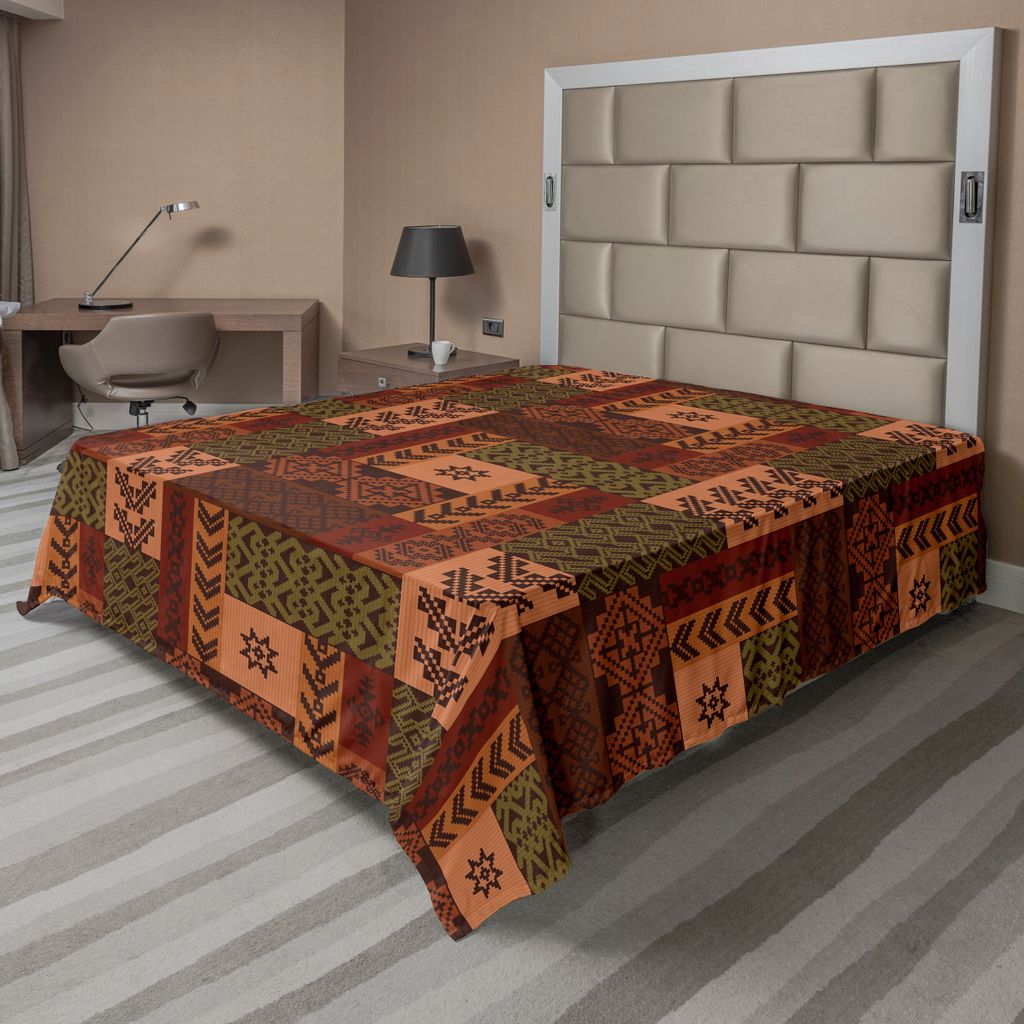 ABAKUHAUS Geometrisch Bettlaken, Ethnische Art Geometrische Folk Design Geometrische Blumenmotive Druck, weiches bequemes oberes Bettlaken für ein...