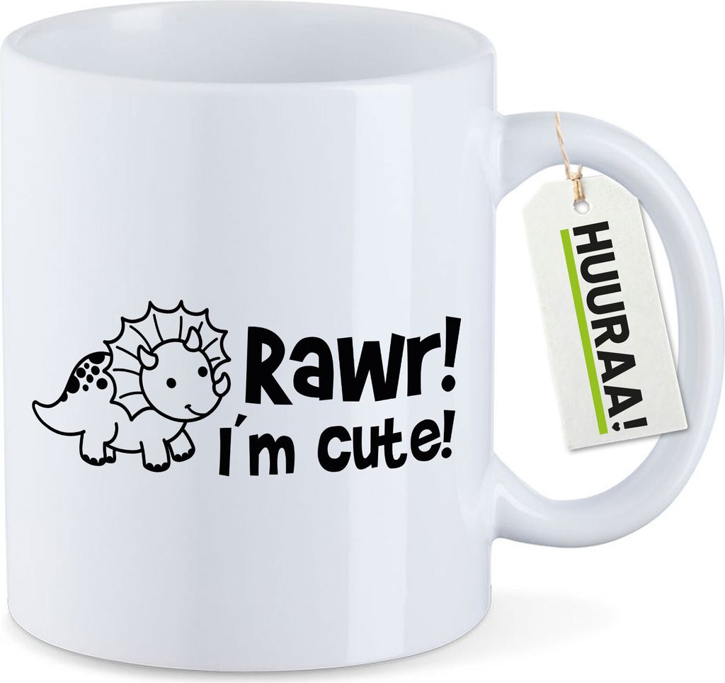 Huuraa Kaffeetasse Triceratops I`m cute 330ml Weiß Keramik Kaffeebecher Geschenkidee