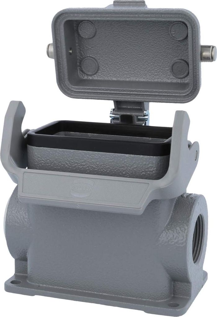 HARTING Han 10B Sockelgehäuse niedrig, 1xM20 seitlicher Kabelabgang, mit 1 Längsbügel mit Schutzkappe Metall - 1 Stück