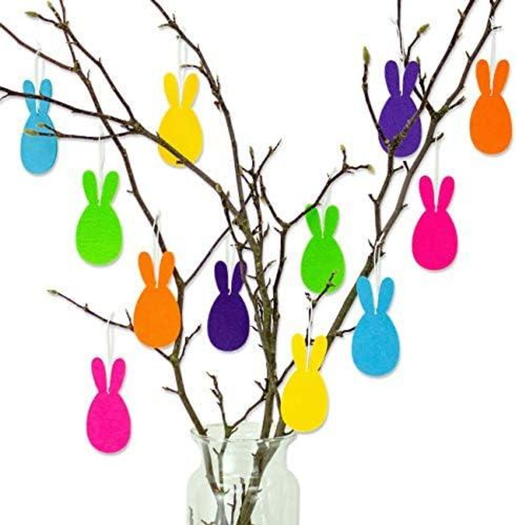 Papierdrachen 12 Bunte Filzhasen | Oster-Dekoration | zum Aufhängen und Verschenken | für Kinder und Erwachsene | hochwertig | 10x5cm - ideal fü...