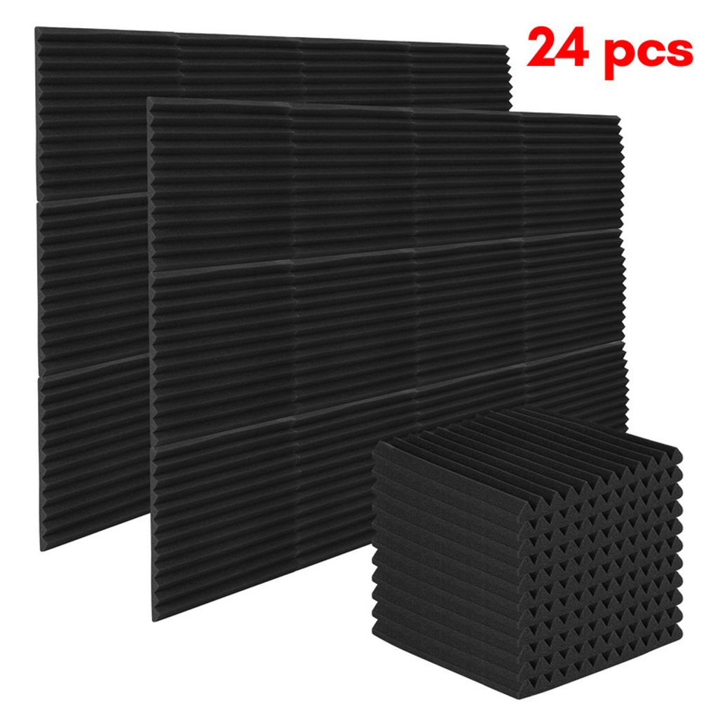 Clanmacy 24X Akustikschaumstoff Selbstklebend Schwarz Absorber Dreiecksnut schaumstoffe,30x30x2.5cm