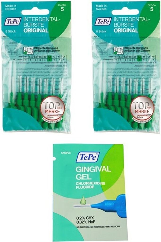 2x8 TePe Original Interdentalbürsten - 0,8mm  grün  + 2ml Produktbild 