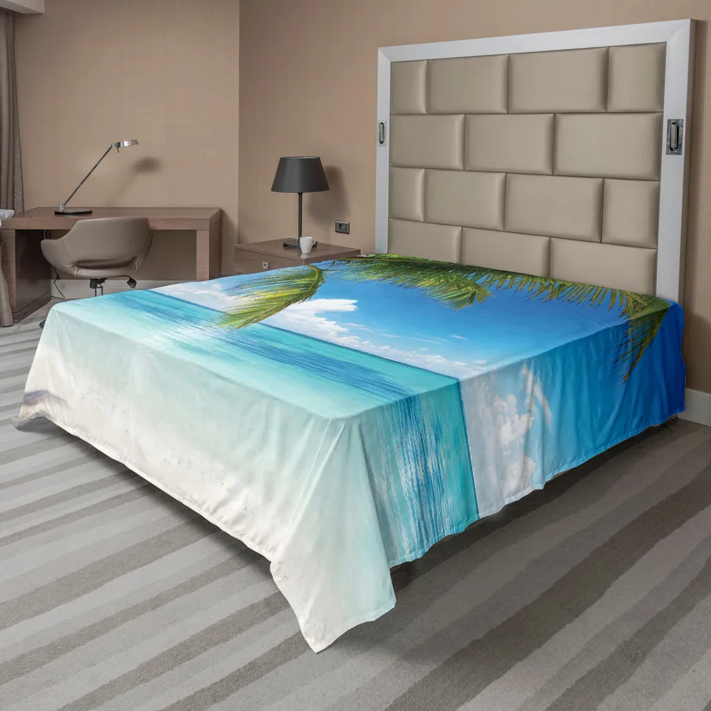 Drap de Lit Supérieur Imprimé Paysage de Plage et Sable 266 x 260 cm