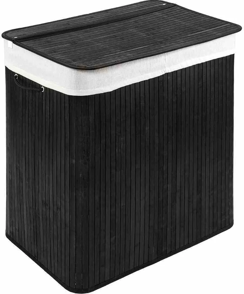 WohnDirect Cesto per biancheria con coperchio BAMBOO Nero 104 L L-54cm x H-61cm x P-34cm