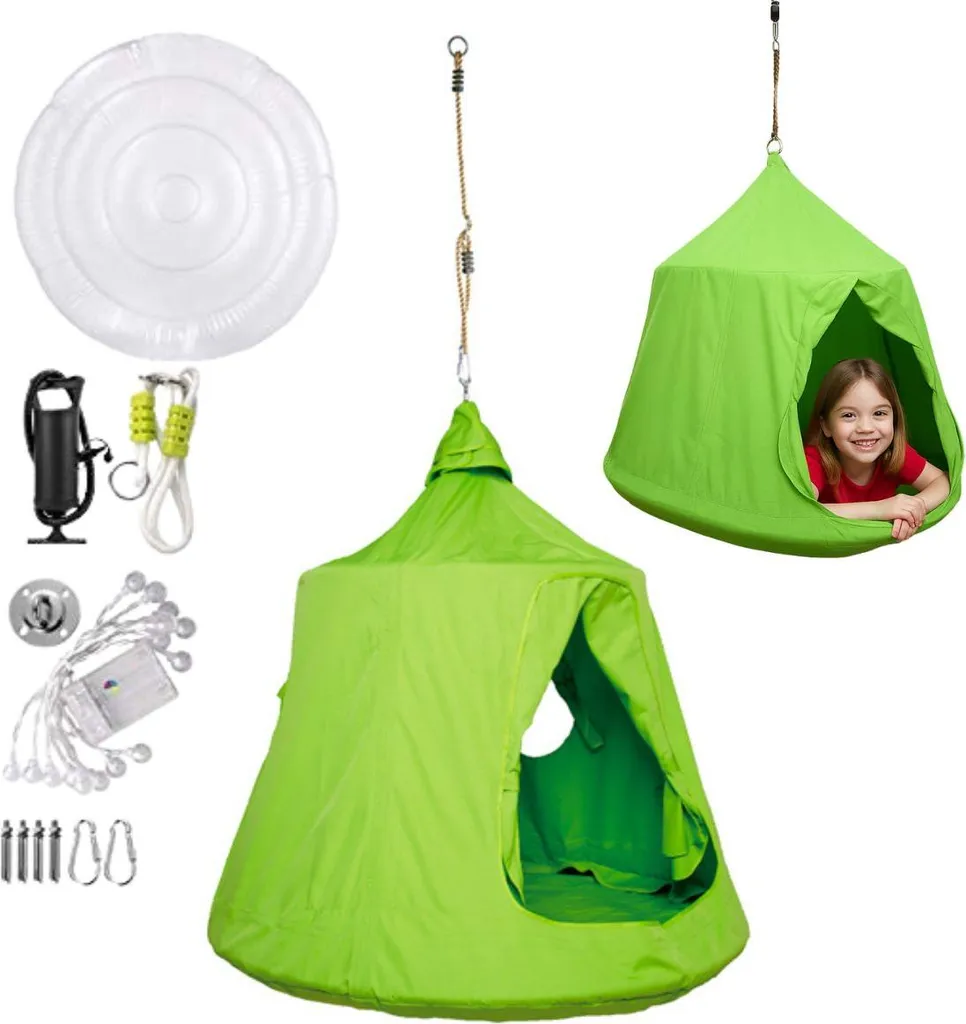 Balançoire nid de cigogne avec tente Best vert clair pour enfant et jardin