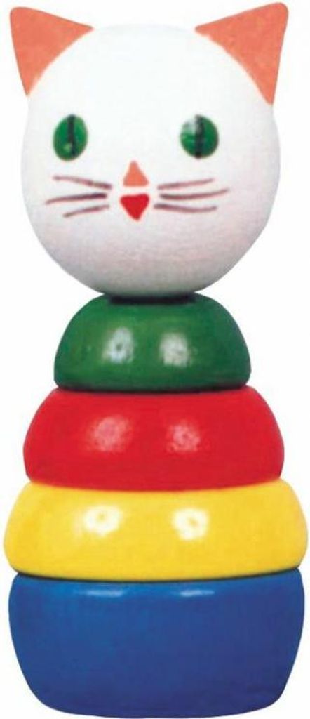 Miva Holz Stapelring Katze - buntes Spielzeug für Kinder