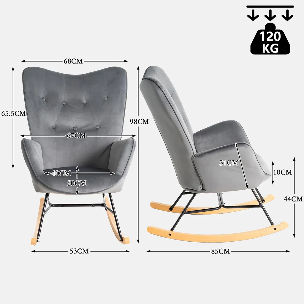 Fauteuil à bascule velours gris avec accoudoirs matelassés confort EPPING - 5
