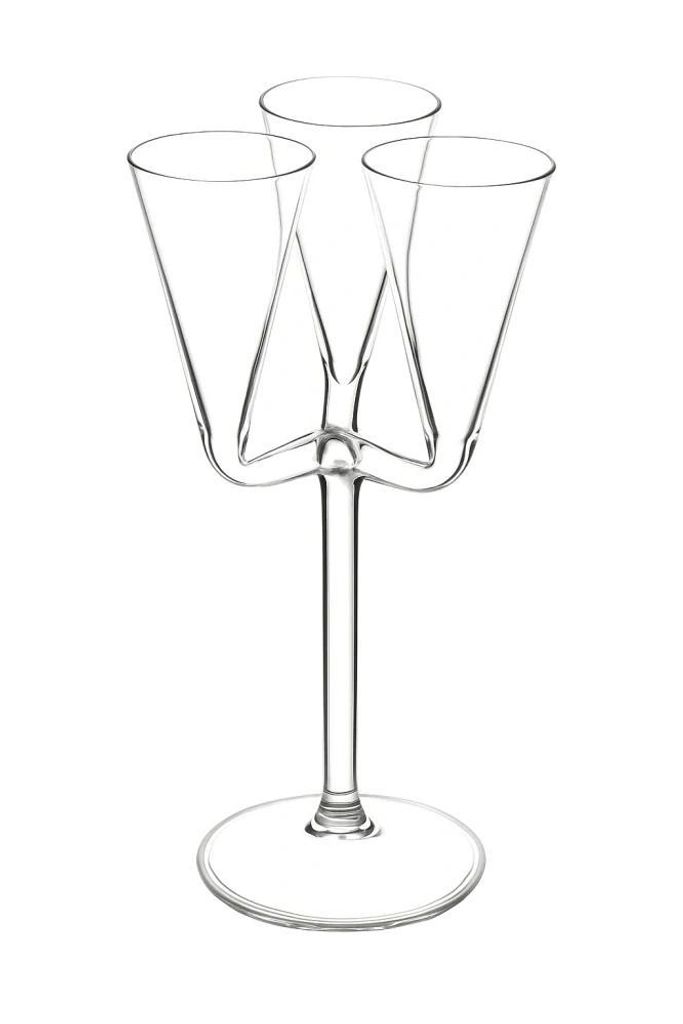 Trinkglas aus böhmischem Glas, dreiarmig, 16 cm hoch, originelles Design