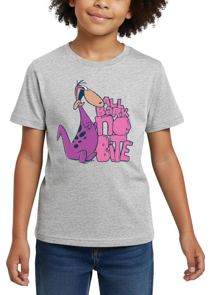 Spreadshirt The Flintstones Dino Spruch All Bark No Bite Kinder T-Shirt, 98/104 (3-4 Jahre), Grau meliert