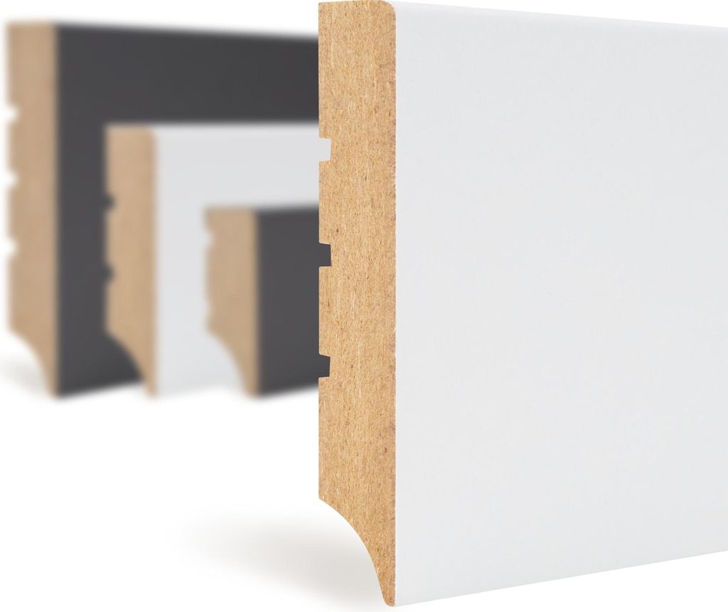 HEXIM Sockelleiste weiß 2000x70x12mm, 1 Stück Fußleiste MDF foliert, Weimarer Profil Abschlussleiste Fußbodenleiste glatt (White, 2 Meter / 1 L...