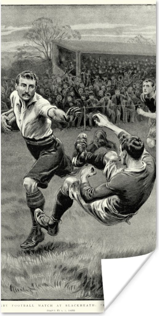 MuchoWow Poster Eine historische Illustration eines Rugbyspiels 40x80 cm - Dekoration